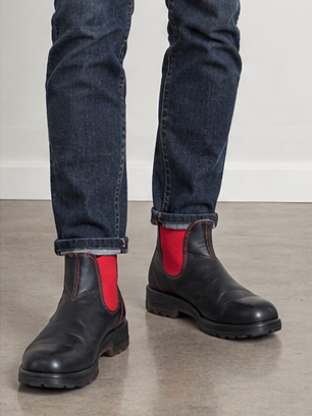 Blundstone Chelsea Boots Black Red Leather AU 9.5 US Men 10.5 Australia